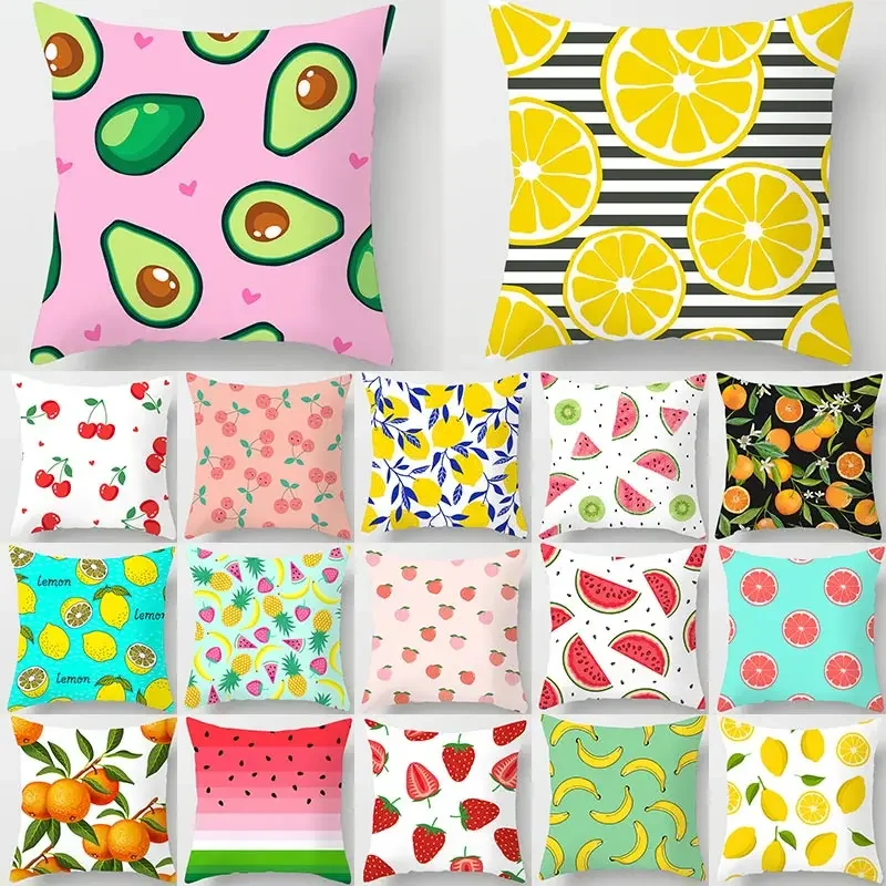 Funda de almohada de poliéster impermeable con patrón de agua de limón, sandía, rojo, azul, paño de aceite, decoración de sofá interior de coche, 40911