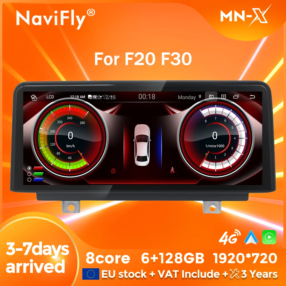 Navifly 128GB ROM Car Radio For BMW 1/2 Series F20 F21 F23 3/4 Series F30 F31 F32 F33 F34 F36 CarPlay Android 14 Auto Navigation