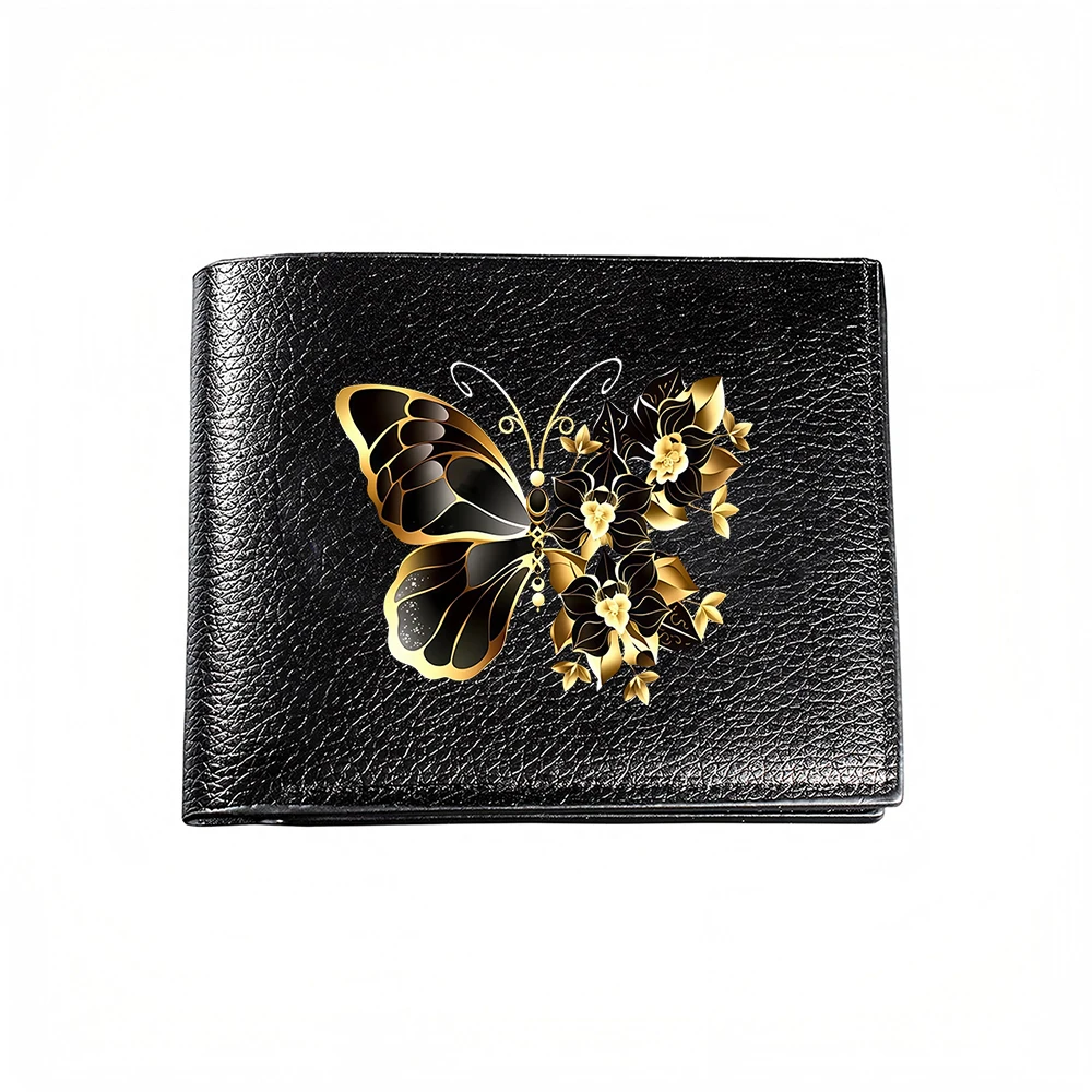 Golden Butterfly Floral Design Men's Wallet Card Holder Casual Business Fashion Style Elegant Pattern Print Accessory