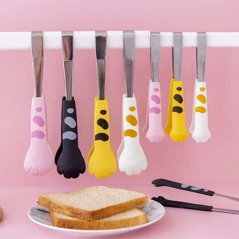 Cat Paw Shape Food Tongs Cute Cartoon Meal Tongs Stainless Steel Barbecue Tongs Sandwich Baking Clip Kitchen Gadgets