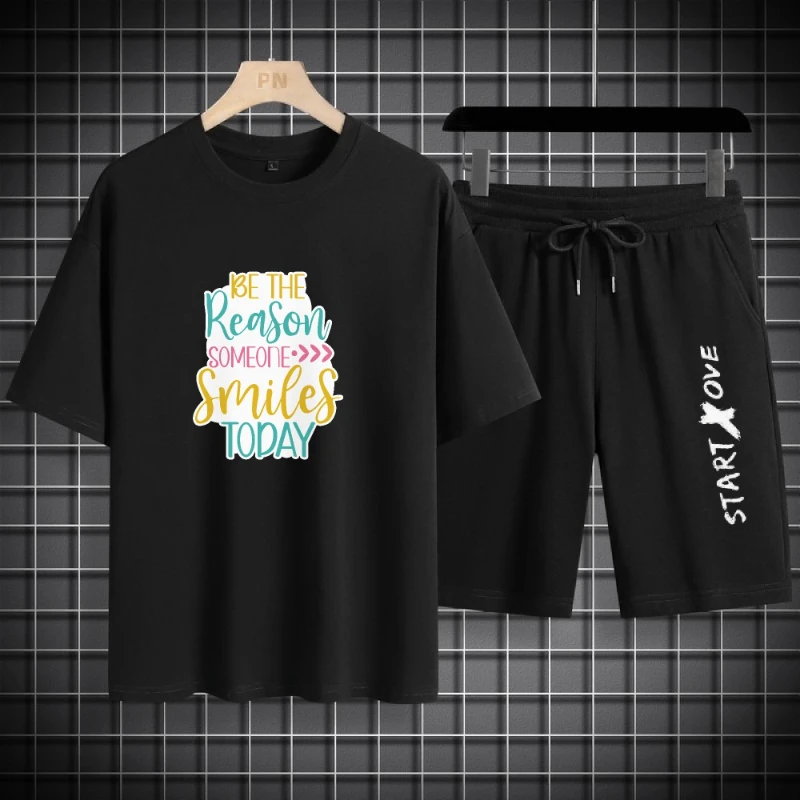 

2025 Sports Suits for Men's Short-sleeved T-shirts in Summer Trend Korean Style Handsome Suits Loose Shorts Casual Clothes