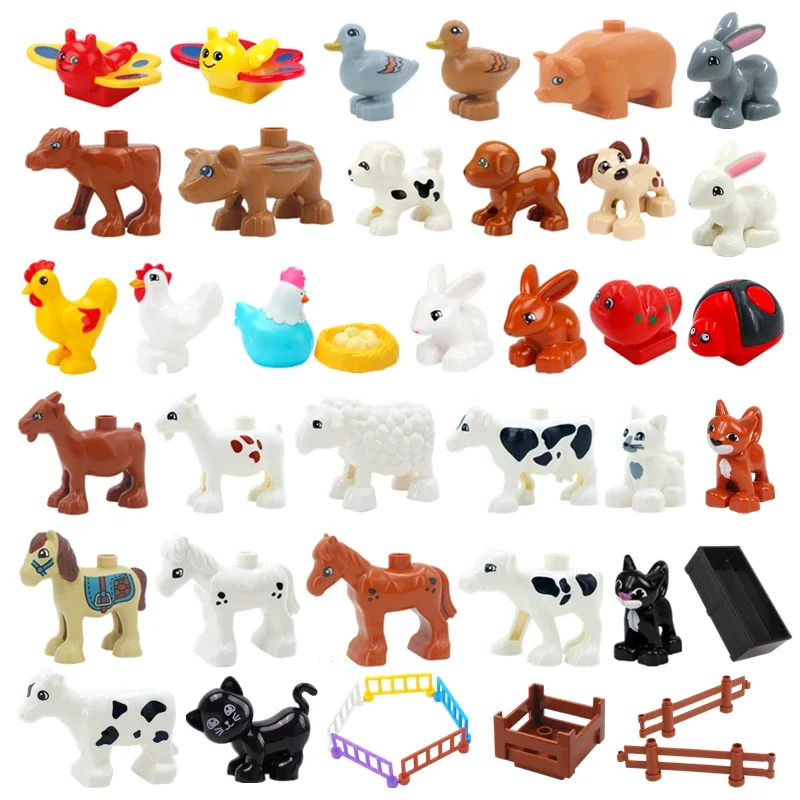 Big Size Building Blocks Compatible Large Figure Bricks Farm Ranch Animals Pet Pony Dog Children Kids Assemble Educational Toys