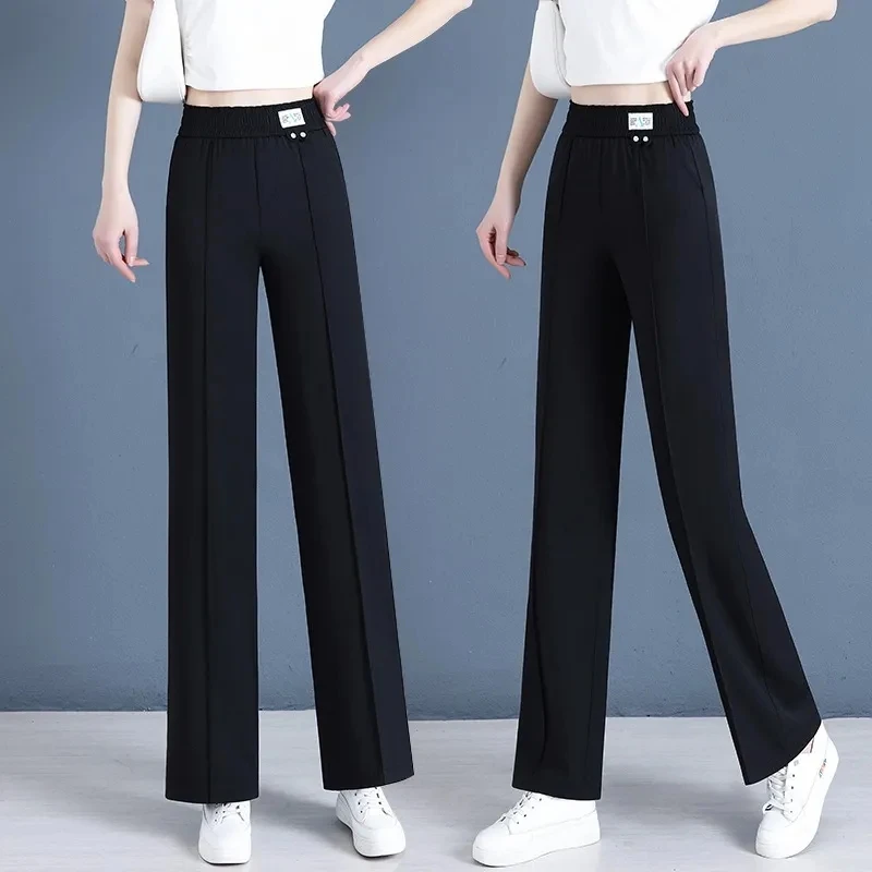 Summer Thin Jeans Female 2023New Elastic Waist Comfortable Straight Denim Pants Women Ice Silk Wide Leg Pant Blue Black Trousers