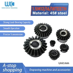 1PC Bevel Gear 1.5 Modulus 12/16/18Teeth With Inner Hole 6/8/10/12/14/15mm 90 Degree Drive Commutation Steel Gears With Screw