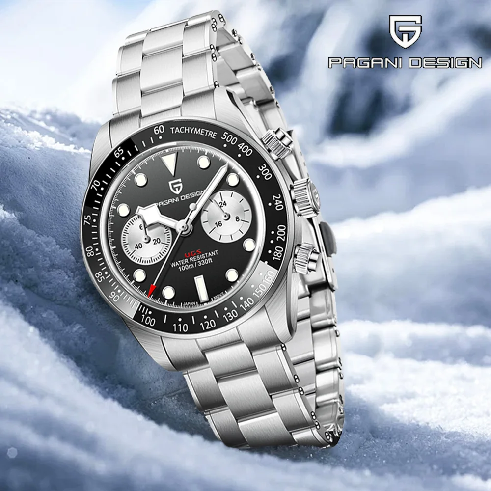 

Мужские часы Pagani Design 2026 Panda Fashion, хронограф, кварцевые, с сапфировым стеклом, светящиеся, из нержавеющей стали