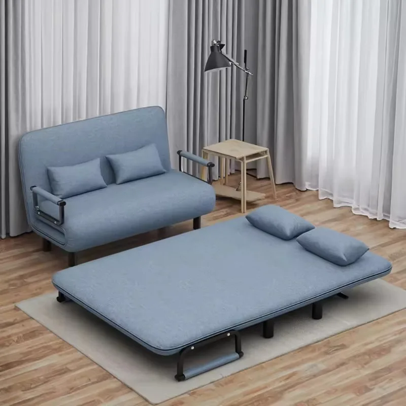 Single sofa bed foldable telescopic fabric upholstery metal frame stretchable octagonal cushion home