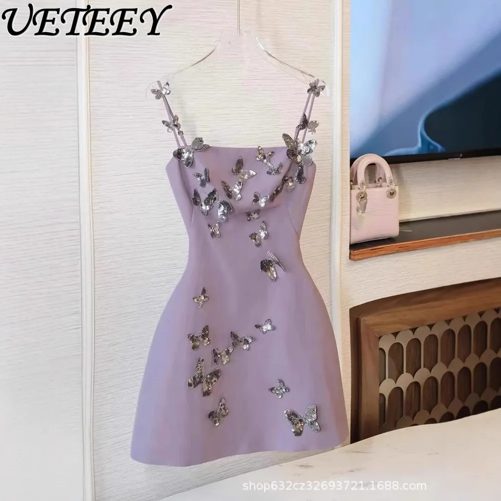 Purple Gentle Wind Butterfly Suspender Dress Women's Niche Design Sense High-end Foreign Style Birthday Short Dresses