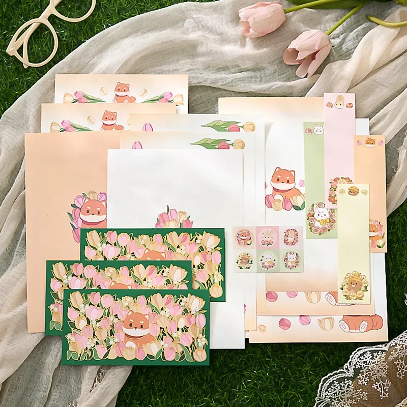 22pcs/Set Kawaii Envelopes Cute Letter Pads Envelopes for Letters Korean Stationery Bookmarks Postcards Cover Sealing Stickers