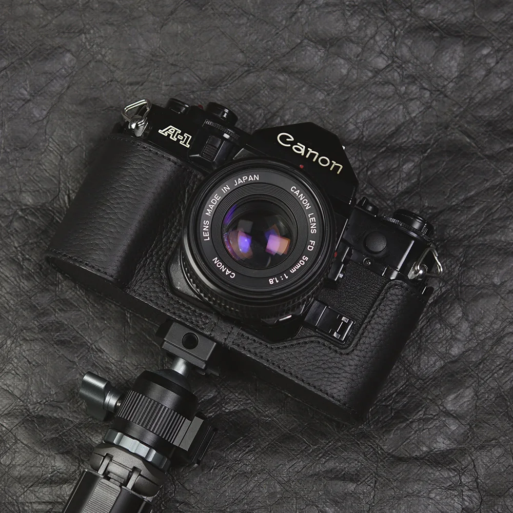 طقم حافظة جلدية لحقيبة Canon F1 مصنوعة يدويًا من الجلد الطبيعي نصف حافظة جلدية بحزام كتف ملحقات التصوير الفوتوغرافي حقيبة الكاميرا