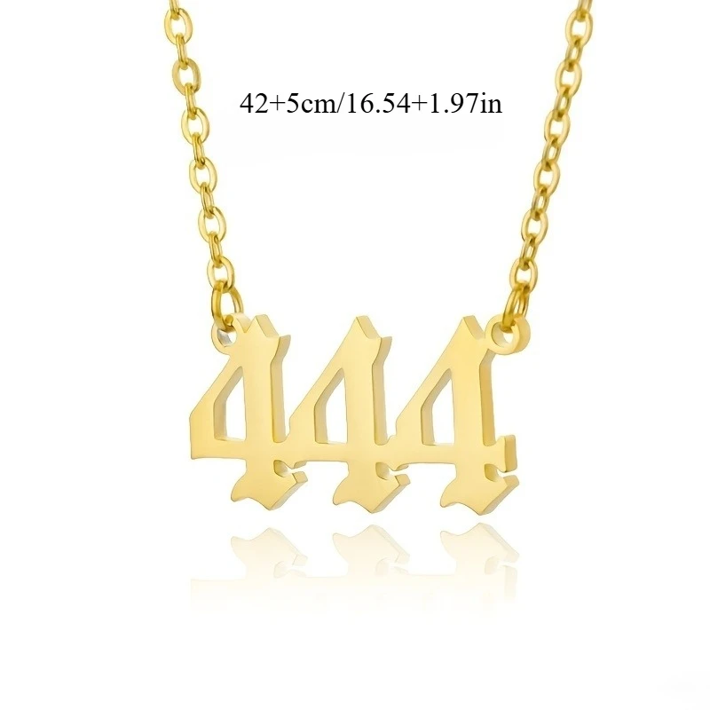 Gold Plated Stainless Steel Angel Number 444 Pendant Necklace Dainty Chain Hypoallergenic Tarnish Resistant Jewelry for Women Da view 5
