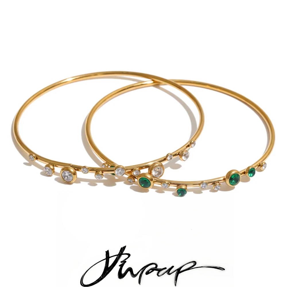 Yhpup 62mm Edelstahl-Armband mit Kubischem Zirkonia für Damen, Starres Armband, Exquisiter Schmuck