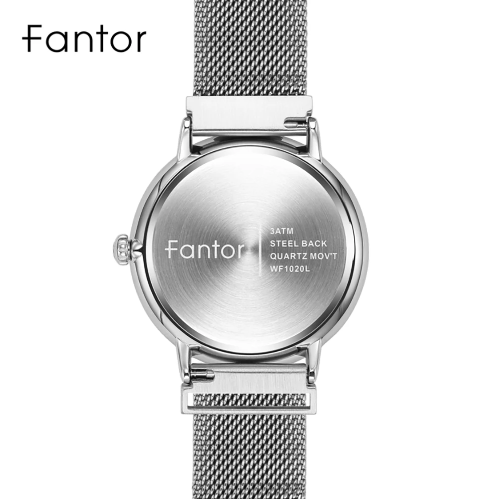 Fantor Brand Silver Wrist Watch for Women Fashion Luxury Mesh Magnetic Waterproof Elegant for Ladies Watches Big Hand Clock