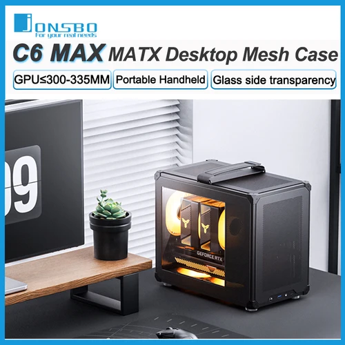 JONSBO C6 MAX MATX 메쉬 컴퓨터 케이스, 측면 투명 핸들 지지대, ATX 전원 공급 장치, 데스크탑 미니 섀시, 블랙, 화이트 