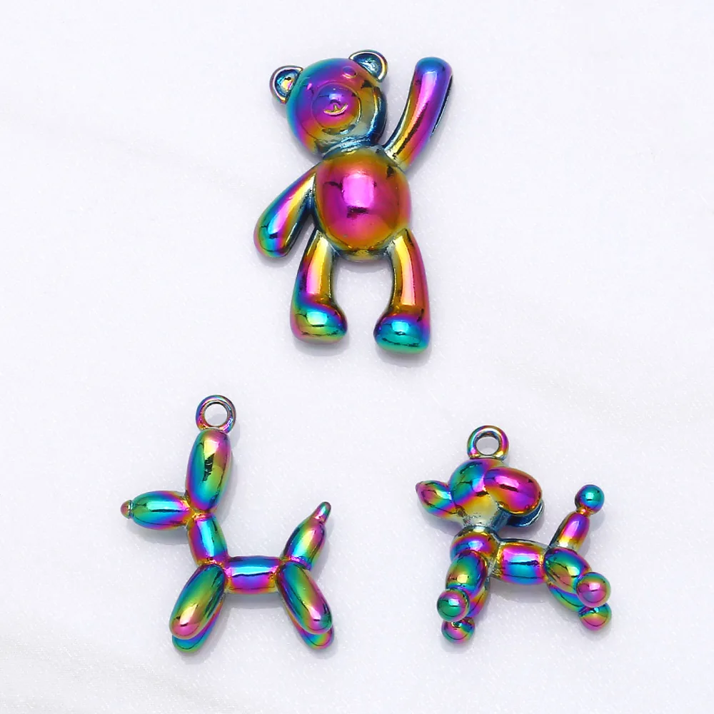 OCESRIO Trendy Rainbow Balloon Dog Bear Necklace Pendant Copper Electroplating Animal Dog Pendant for Jewelry Making pdta585