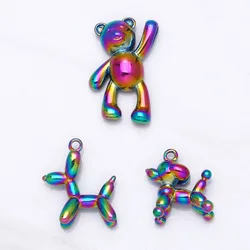 OCESRIO Trendy Rainbow Balloon Dog Bear Necklace Pendant Copper Electroplating Animal Dog Pendant for Jewelry Making pdta585