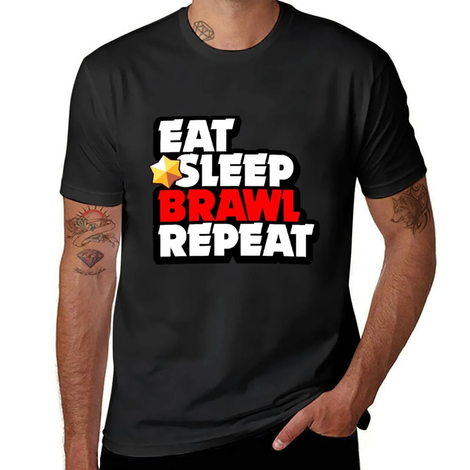 eat sleep brawl repeat T-Shirt boys whites vintage clothes hippie clothes summer top t shirt for men