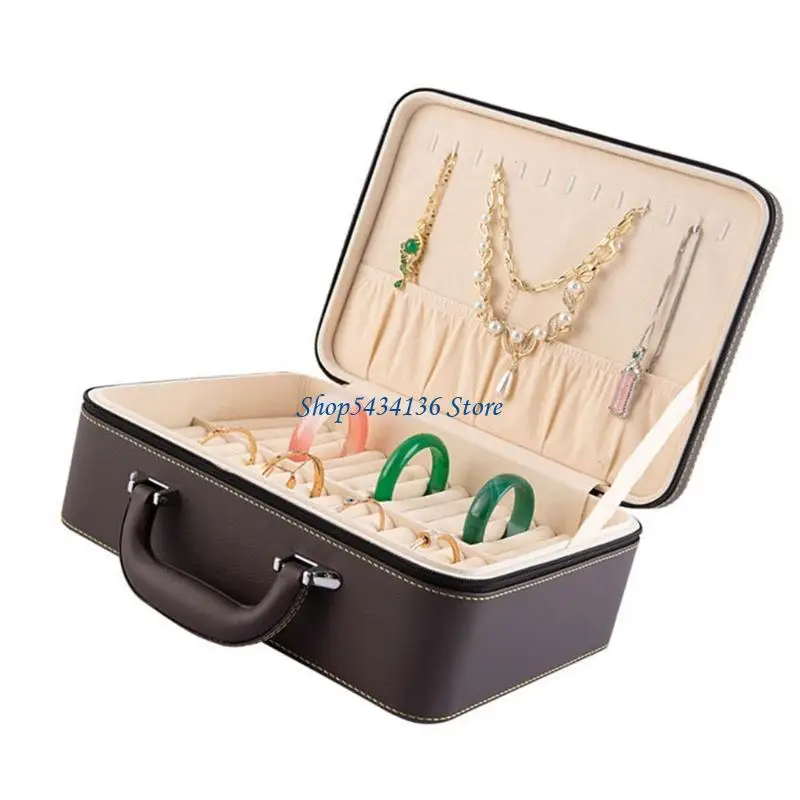 علبة المجوهرات H7ed مع مقصورات منفصلة وصندوق تخزين خارجي متين PU