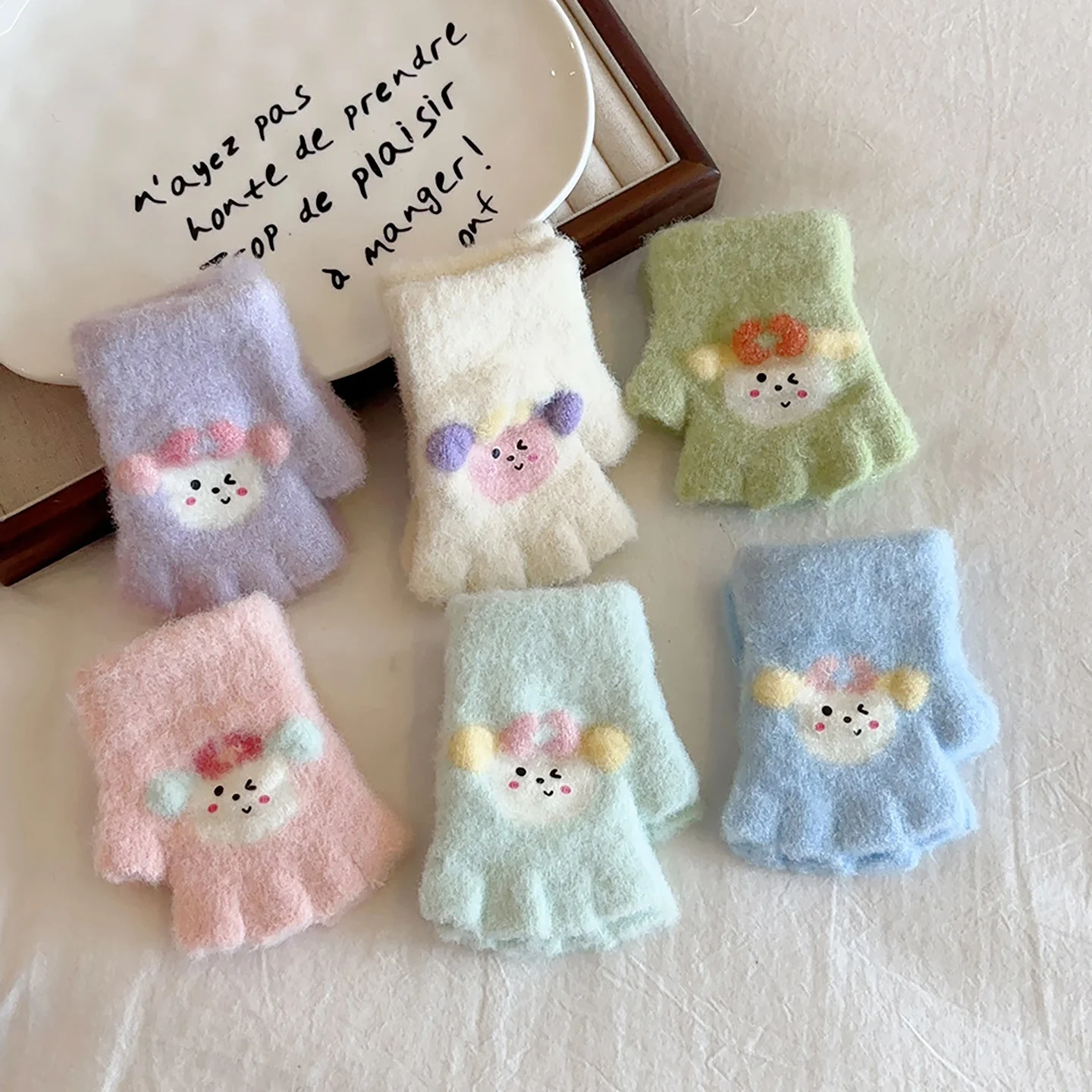 Warm Themed Baby Gloves Half Finger Boys And Girls Children Cute  Fingers Autumn Winter Thermal Protection Unisex