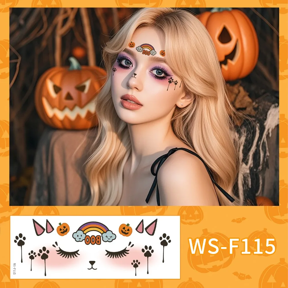 Disposable Halloween Face Tattoo Waterproof Portable Cheek Temporary Stickers Transparent Long-acting Bat Face Stickers Women