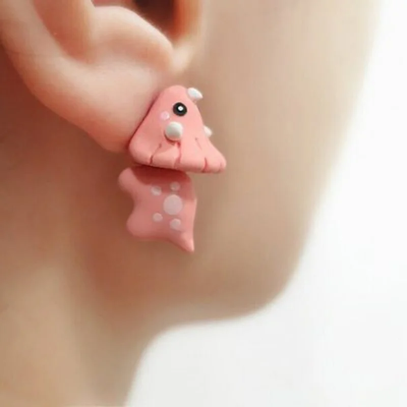 2pcs/1pair Animal Cartoon Stud Earring For Women Cute Dinosaur Little Dog Whale Clay Bite Ear Jewelry Funny Gifts Fashion view 3