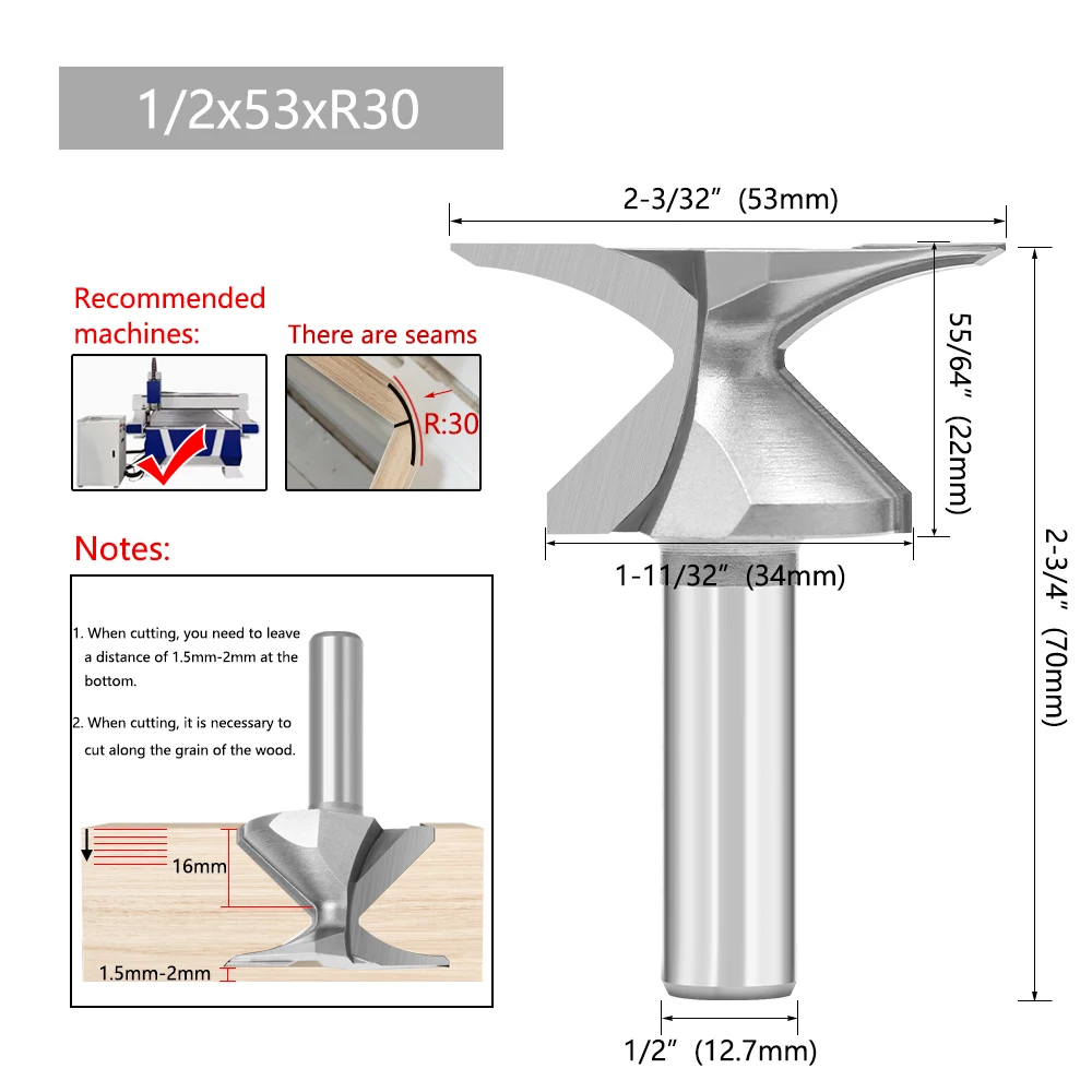 LAVIE 1 Stück 1/4 1/2 6,35mm Schaft Bogenförmiger Integrierter Fräser 2 Kanten, 3 Kanten mit Naht Holzbearbeitungsfräser Schneidwerkzeug – Detail 5