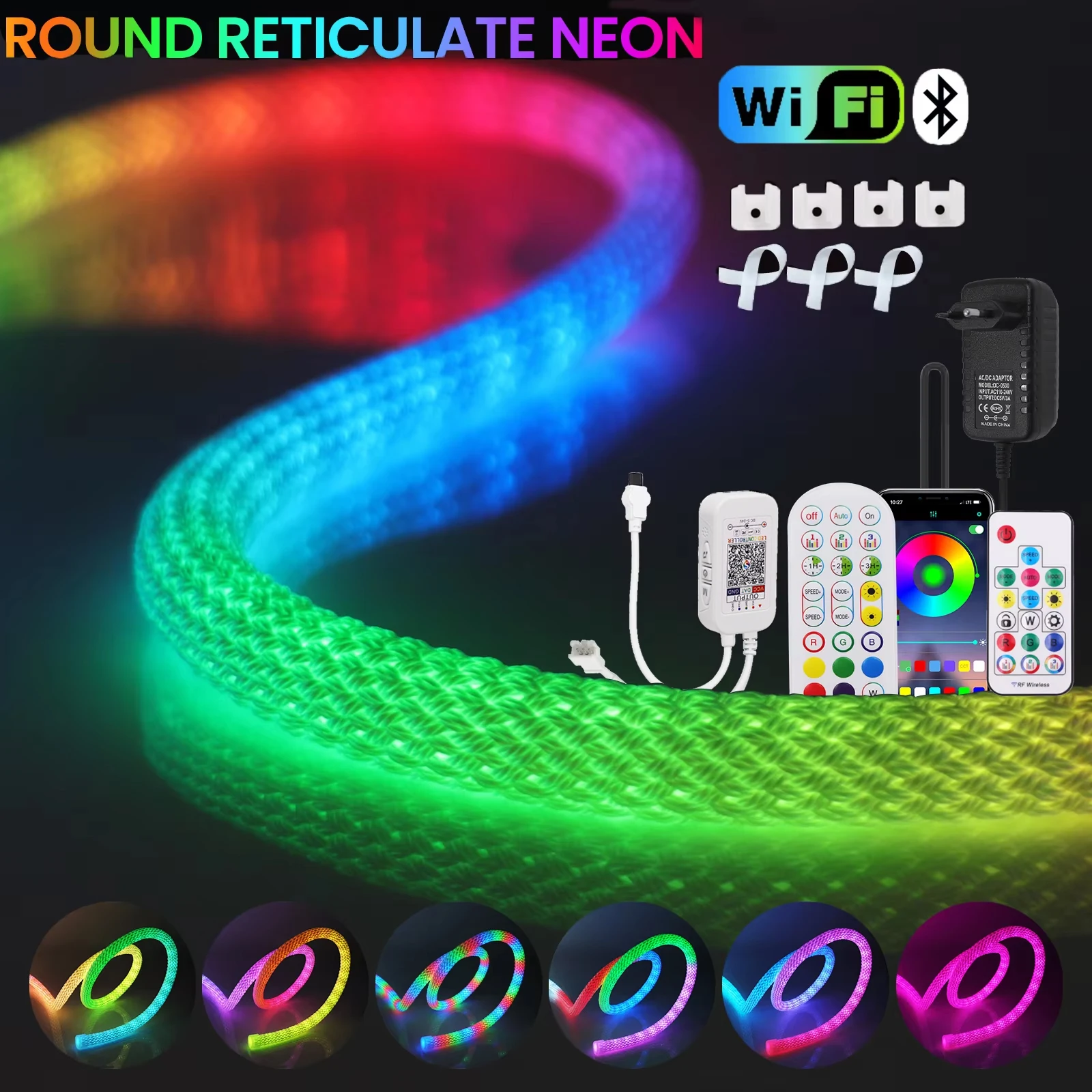 

WS2811 Round Reticulate LED Neon Strip 360 Degree Addressable WiFi Bluetooth Smart RGBIC Flexible Silicon Light Tape Waterproof