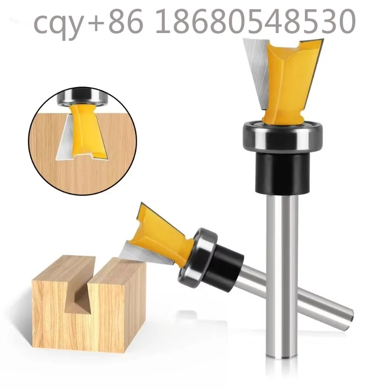 

YYE 2pcs 6mm 1/4" Bearing Imitating Dovetail Cutter Slotting and Trimming Machine Tenon Carving Machine Woodworking Milling Cutt