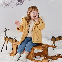 Dave Bella Winter Children's Clothing Girls Duck Down Jacket Fashion Hooded kids Warm Outerwear DB4223787