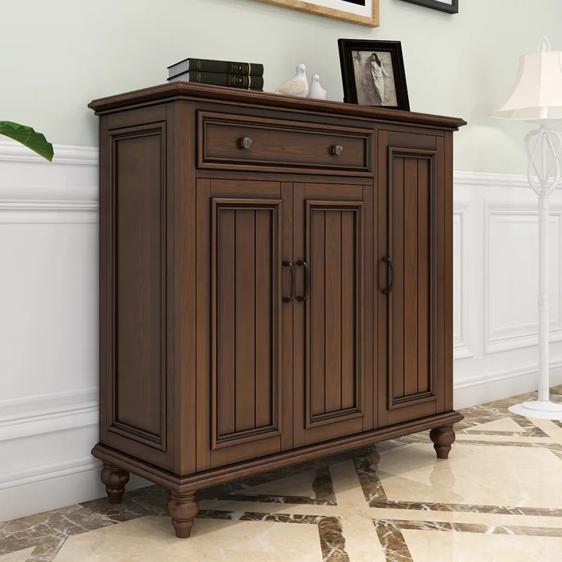 

American rural three-door solid wood shoe cabinet, complex porch cabinet, storage storage cabinet, old large cabinet