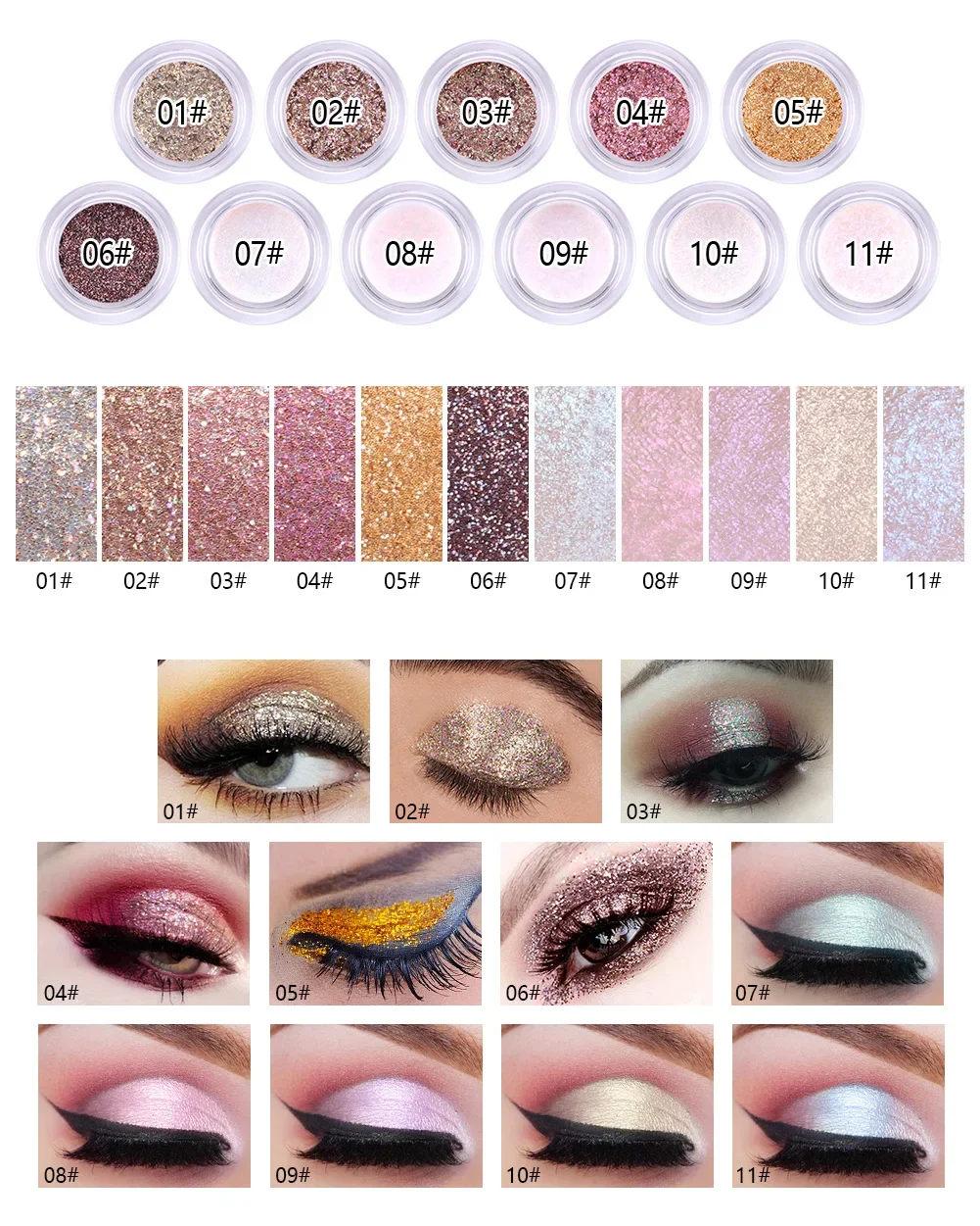 MISS ROSE Single Colour Pearl Diamond Super Glitter Eyeshadow Gel Make-up High lighter Pigment Shiny Shimmer Eye shadow Cosmetic