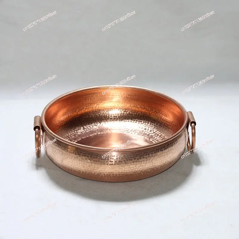 Pure Purple Copper Thickened Hammered Hot Pot Induction Cooker Mandarin Duck Copper Pot with Brass Handle Drum Pot