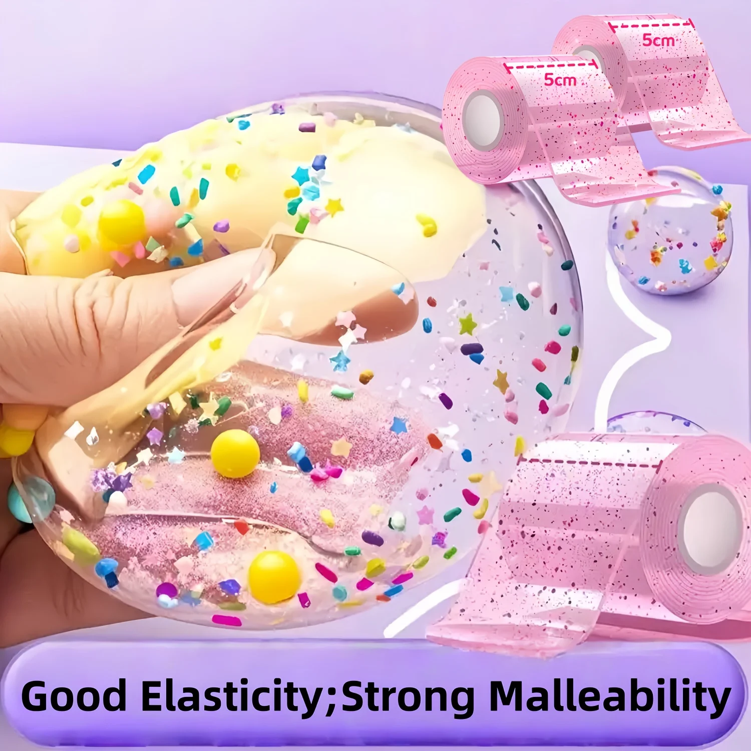 

Two-roll nano-tape set, random color series, dynamic nano double-sided tape, reusable, strong stickiness, suitable for home, office and classroom, clear glitter model