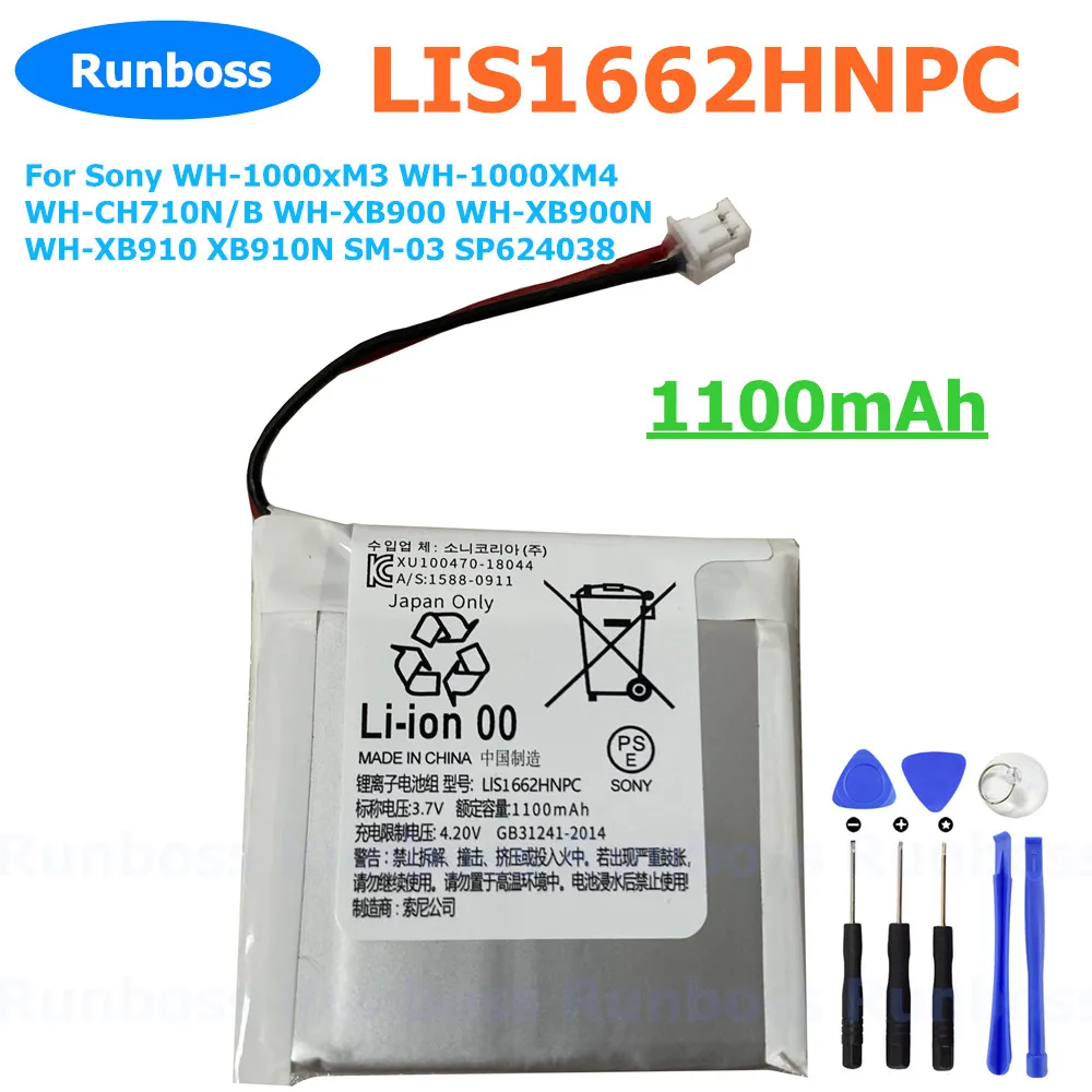 Original LIS1662HNPC 1100mAh Battery For Sony WH-1000xM3 WH-1000XM4 WH-CH710N/B WH-XB900 WH-XB900N WH-XB910 XB910N SM03 SP624038