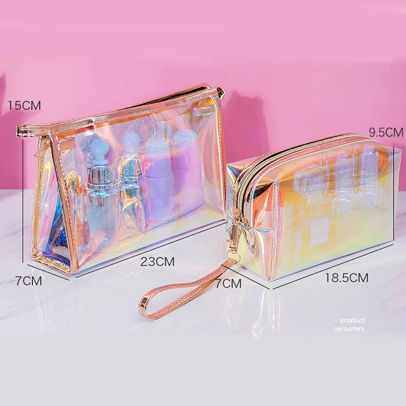 Colorful Holographic Women Cosmetic Bag TPU Clear Makeup Beauty Organizer Pouch