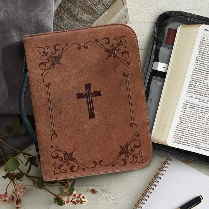 Classic retro Print Bible Bag Zipper Handle Handbags Bible Leather Hymns Custom Bible Cover Case Carrying Bible Covers Case