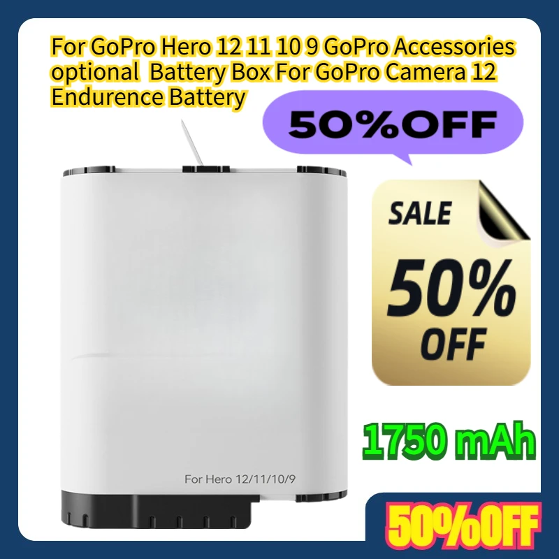

For GoPro Hero 12 11 10 9 GoPro Accessories optional Battery Box For GoPro Camera 12 Endurence Battery 1750 mAh