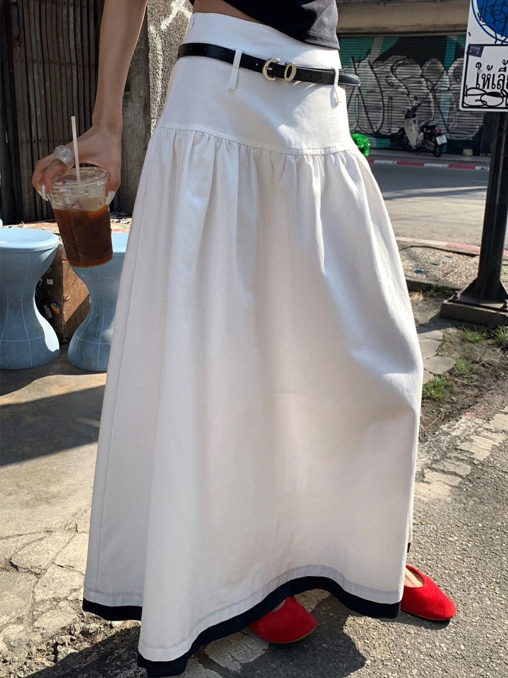 

Корейский стиль, лоскутная контрастная юбка трапециевидной формы, женская облегающая длинная юбка с высокой талией, осень 2021, модные женские длинные юбки