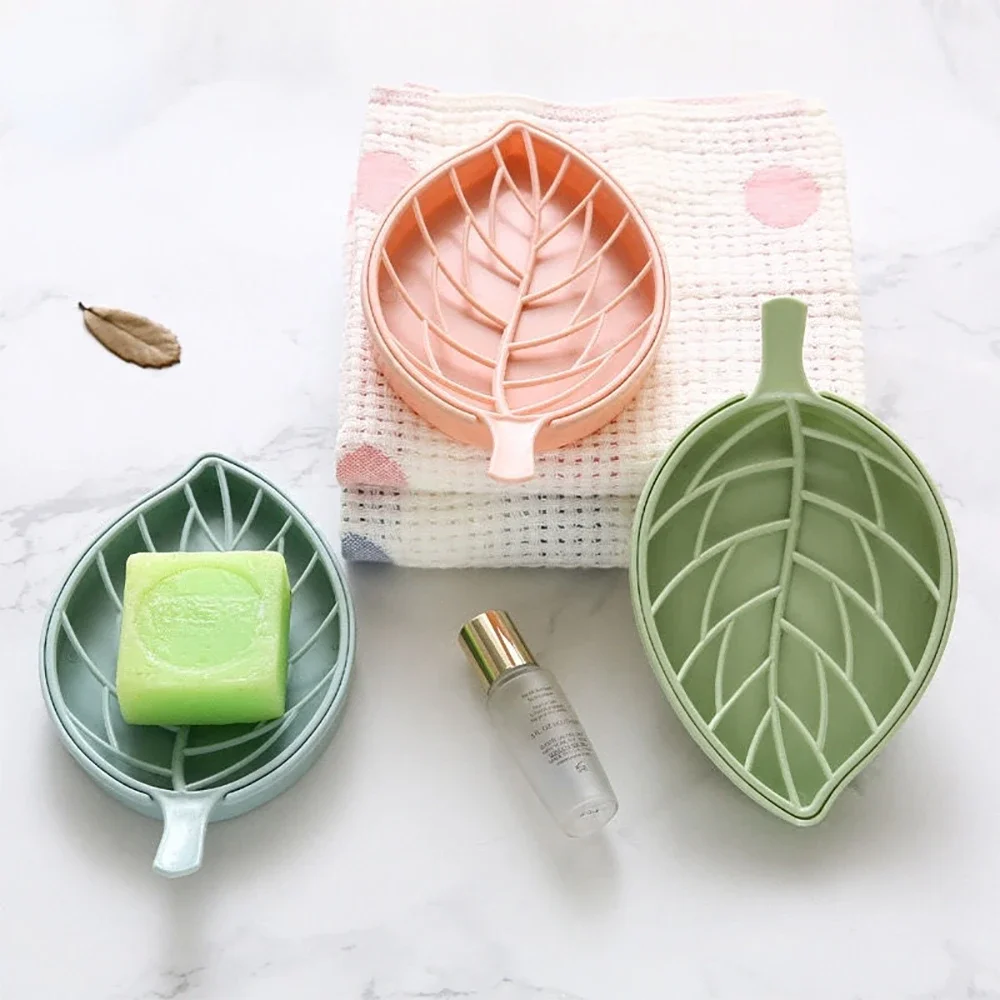 Leaf Shape Sponge Drain Holder Storage Rack Bathroom Soap Box Tray Container Portable Double Layer Shower Soap Dish Plate Holder