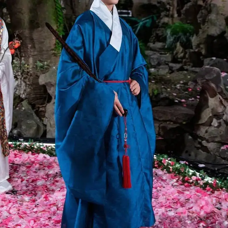 Traditional Hanfu Dark Flower Gauze Large Sleeve Ming Dynasty Style Dao Robe Chinese Hanfu Male Ancient Student Vintage Costume - view 2
