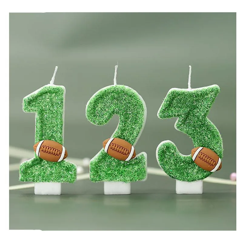 Arabic numerals Birthday Cake Topper Number Years Old Wax Candle Green Grass American Football Rugby