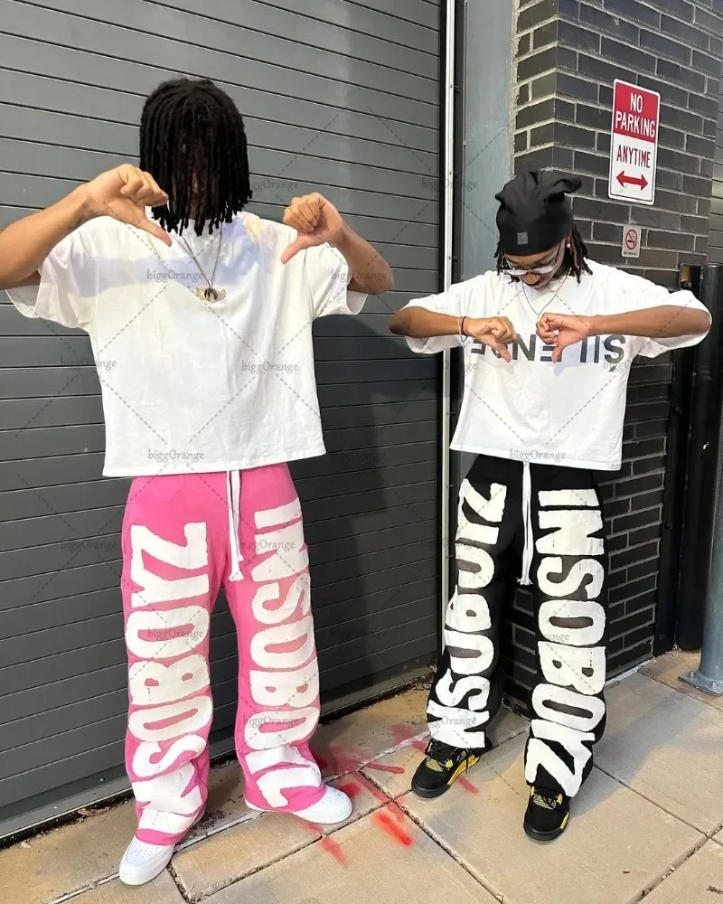 Y2kอเมริกันRetro Letter Patch Drawstring Sweatpantsฤดูใบไม้ร่วงและฤดูหนาวหนาStreetหลวมอินเทรนด์Harajuku Sweatpantsกางเกง