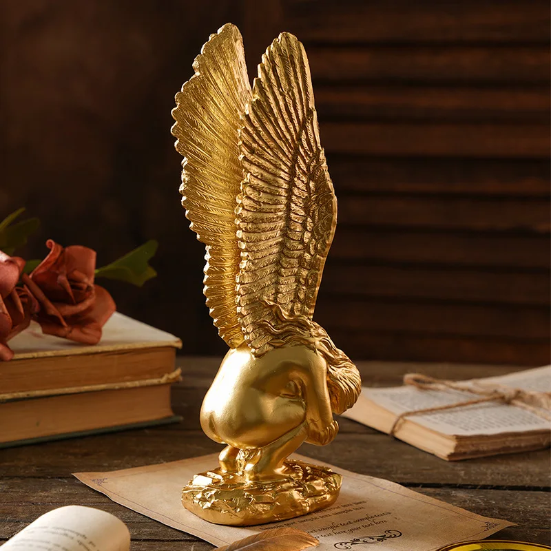 Redemption Angel Sculpture Desktop Decoration Angel Knee Hugging Prayer Angel Commemorative Resin Craft Decoration