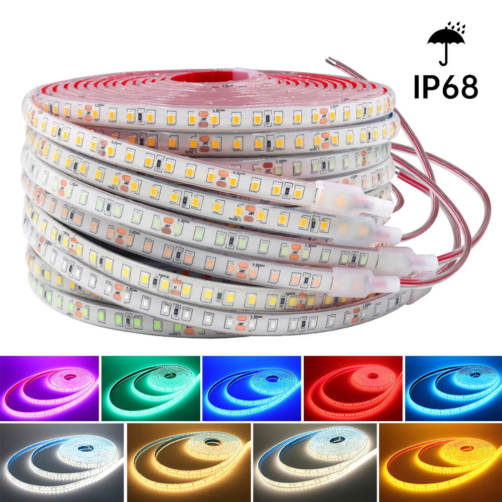 Tira de luz LED impermeable IP68 de 24V 0,5-20m 2835 120Leds cinta LED Flexible cinta subacuática al aire libre para piscina