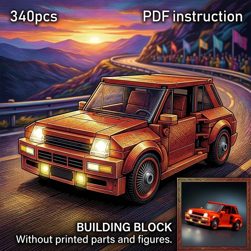

Конструктор MOC: Классический ретро-автомобиль Hot Hatch 80-х годов, оранжевый раллийный болид, 8-широкая гоночная модель для демонстрации, набор для взрослых коллекционеров