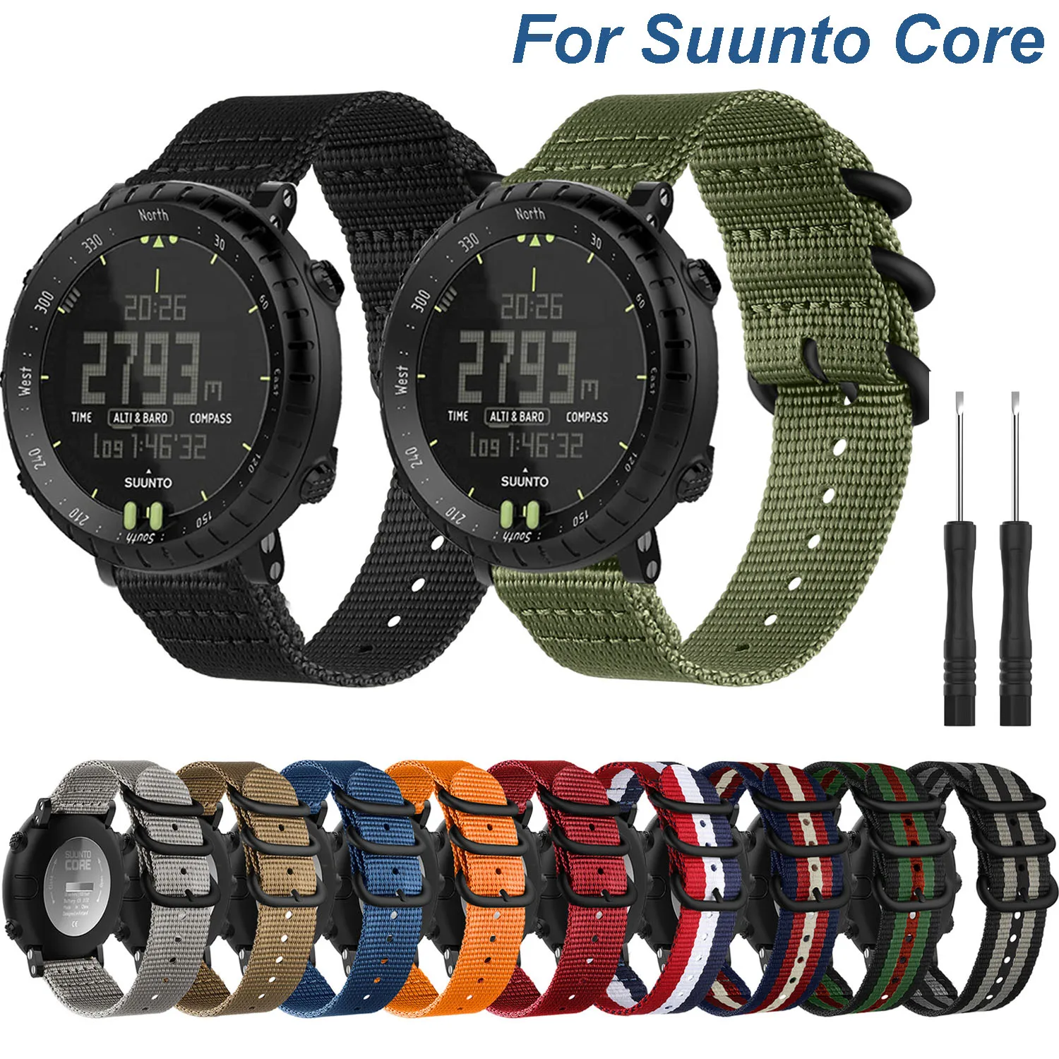Striped Nylon Braided Watch Strap for SUUNTO CORE Band Ring Buckle Sport Canvas Watchband Replacement Wrist Bracelet Free Tool