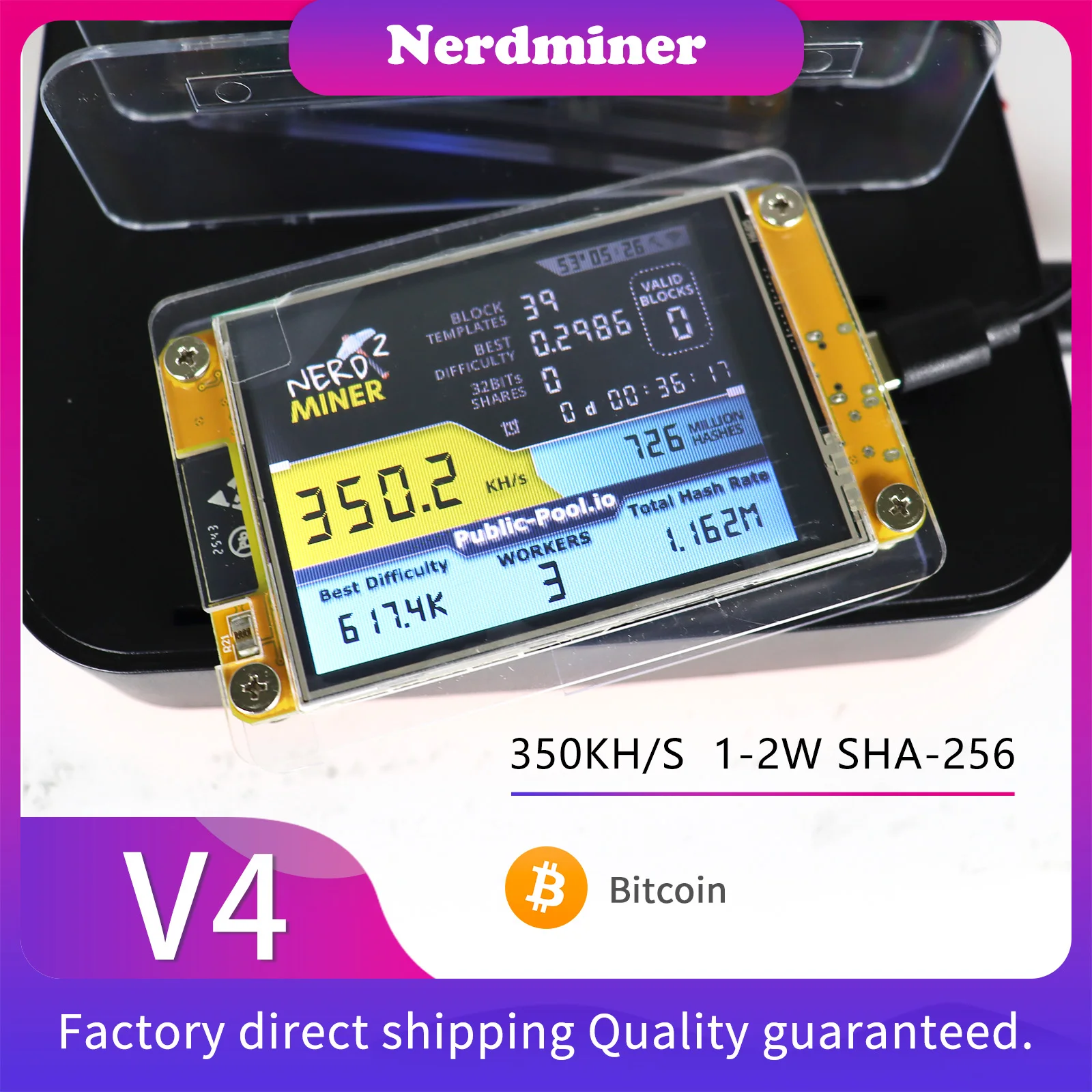 

Lucky Miner LV04 Solo Miner 370KH/s Blockchain cryptocurrency mining machine Bitcoin Lottery Miner