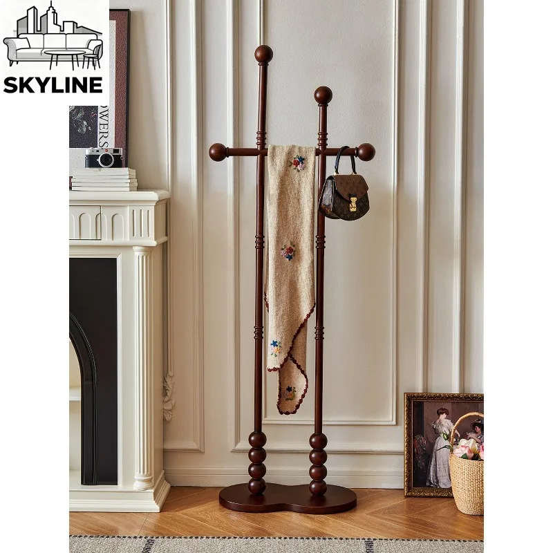 Medieval Solid Wood Floor Coat Rack, American Bedroom Clothes Hanger Beside Bed