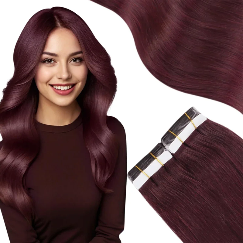 

HAIRTIME 99J Invisible Tape in 100% Human Remy Hair Extension Skin Weft 20PCS Thick Highlight