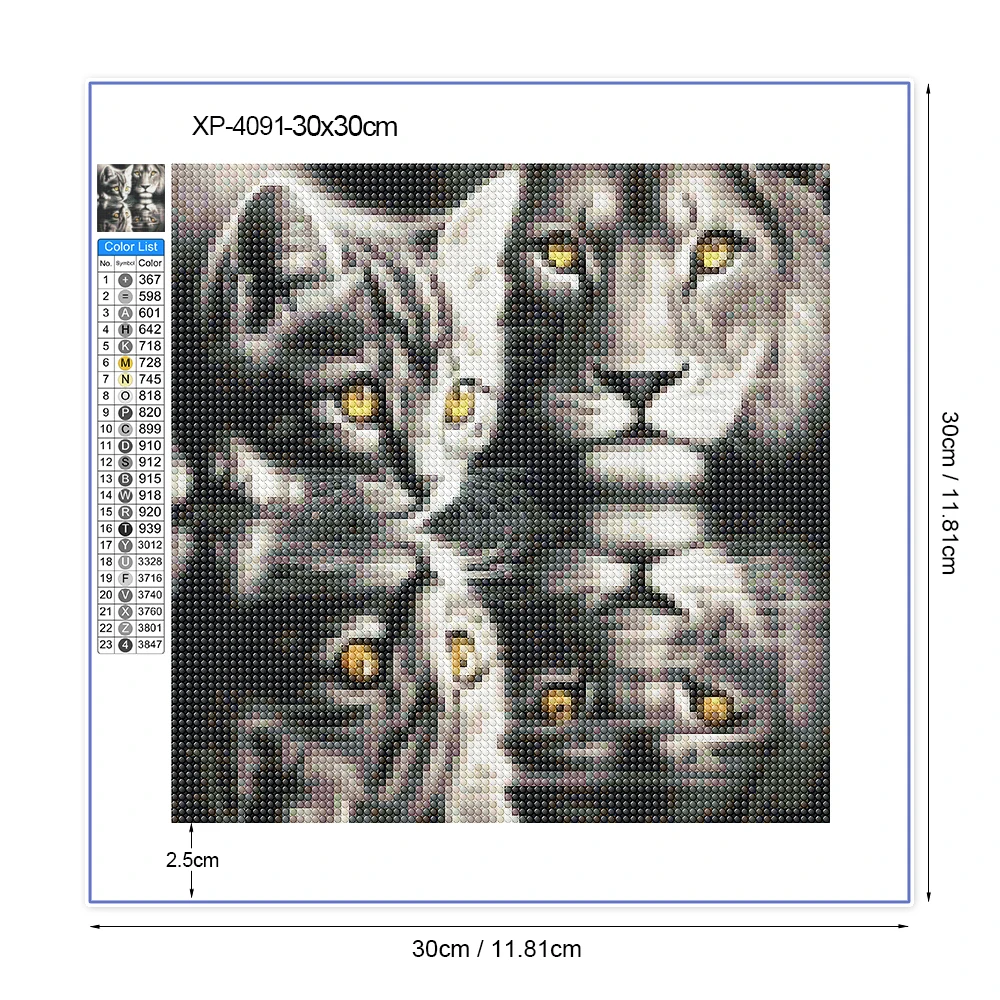 Pittura diamante riflettente gatto e leone Mosaico fai da te Ricamo Arte animale in bianco e nero Decorazione domestica Puzzle completo di strass