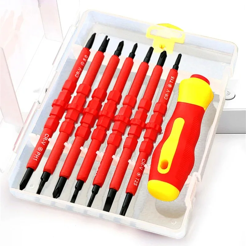 14/Pcs VDE Insulated Screwdriver Set Slotted Phillips Screw Driver Bits Kit With Tester Pen Electricians Hand Tools